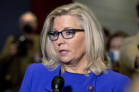 FILE - In this May 12, 2021, file photo, Rep. Liz Cheney, R-Wyo., speaks to reporters at the Capitol in Washington. Rep. Cheney of Wyoming has had a record fundraising quarter, bringing in $1.88 milli ...