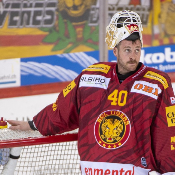 Tigers Goalie, Damiano Ciaccio, waehrend dem Meisterschaftsspiel der National League, zwischen den SCL Tigers und dem HC Genf-Servette, am Freitag 13. September 2019 im Ilfisstadion in Langnau. (KEYST ...