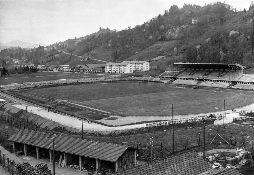 Das Stadio di Cornaredo in Lugano feierte dieses Jahr seinen 70. Geburtstag. Die Aufnahme stammt von 1951, kurz vor der Fertigstellung des Stadions.