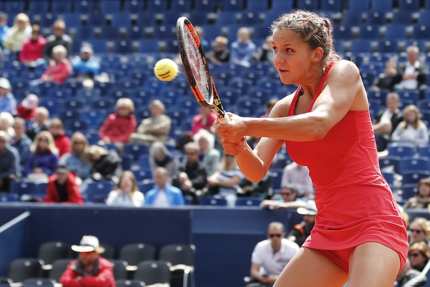 Rebeka Masarova of Switzerland in action during her second round match against Anett Kontaveit of Estonia, at the WTA Ladies Championship tennis tournament in Gstaad, Switzerland, Friday, July 15, 201 ...