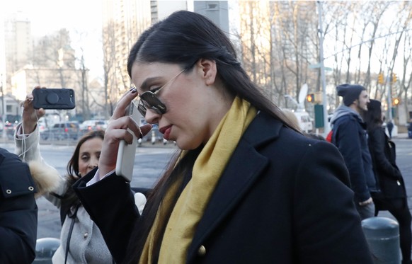 Emma Coronel Aispuro, the wife of Mexican drug lord Joaquin &quot;El Chapo&quot; Guzman, leaves U.S. District Court in Brooklyn after the jury at El Chapo&#039;s U.S. trial ended its first day of deli ...