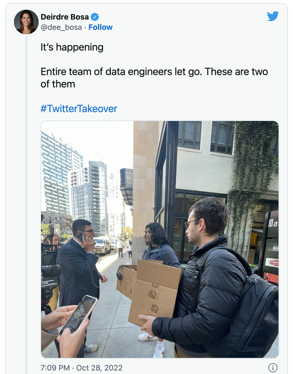 «Es passiert: Ein ganzes Team von Dateningenieuren wird entlassen. Dies sind zwei von ihnen», twitterte Deirdre Bosa vom US-Sender CNBC. Leider falsch.