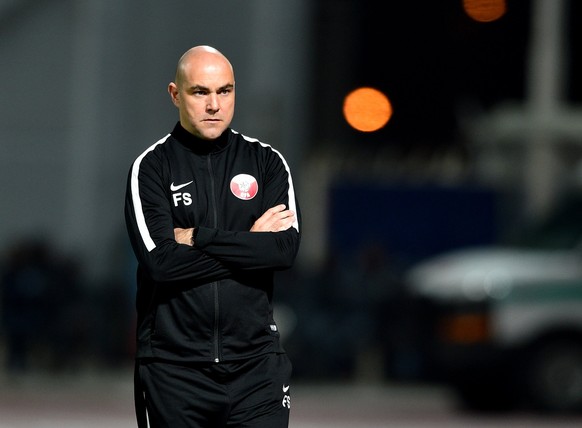 epa06406319 Qatar&#039;s Spanish coach Felix Sanchez looks during the Gulf Cup of Nations soccer match between Iraq and Qatar at Al Kuwait sports club Stadium, Kuwait City, Kuwait, 26 December 2017. E ...