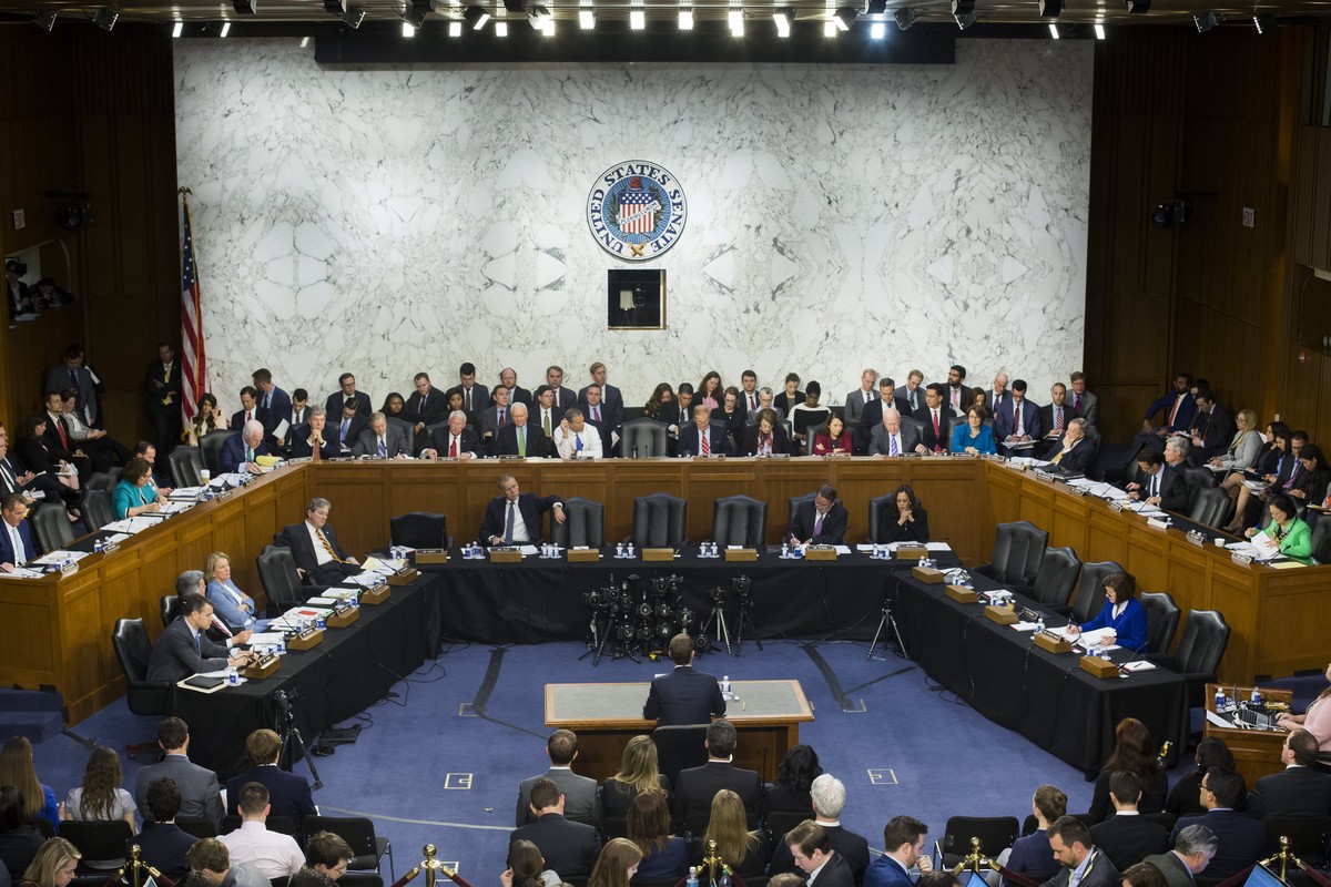 epaselect epa06660434 CEO of Facebook Mark Zuckerberg (C) testifies before the Senate Commerce, Science and Transportation Committee and the Senate Judiciary Committee joint hearing on 'Facebook, ...