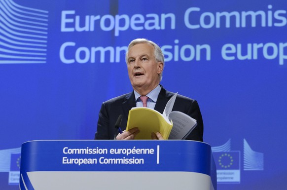 epa06570255 Michel Barnier, the European Chief Negotiator of the Task Force for the Preparation and Conduct of the Negotiations with the United Kingdom under Article 50 speaks during the press confere ...