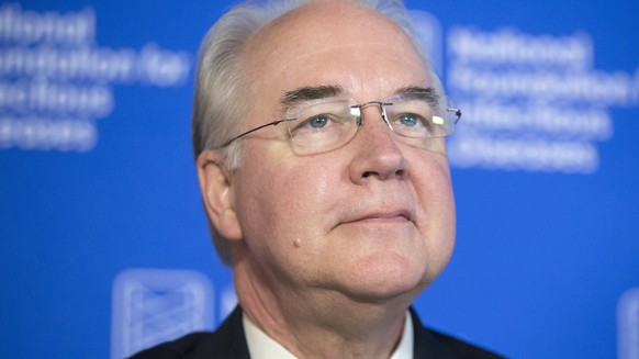 epa06232412 US Health and Human Services (HHS) Secretary Tom Price attends an event on the importance of annual influenza prevention, at the National Press Club in Washington, DC, USA, 28 September 20 ...