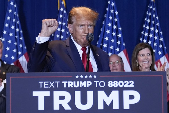 Republican presidential candidate former President Donald Trump speaks at a primary election night party at the South Carolina State Fairgrounds in Columbia, S.C., Saturday, Feb. 24, 2024. (AP Photo/A ...
