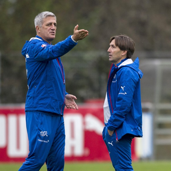 Diskussion im Training: Petkovic und Assistent Manicone.