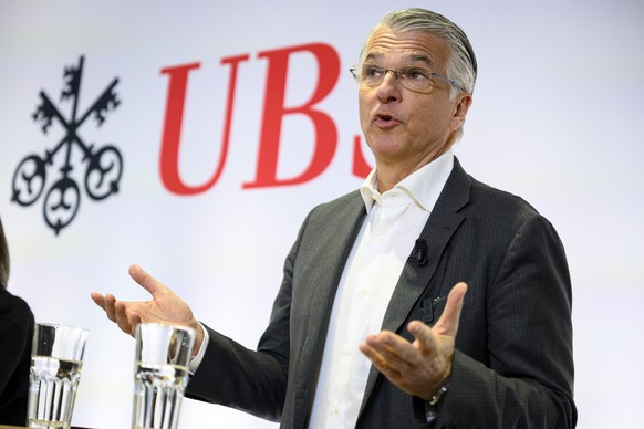epa11079731 Group Chief Executive Officer of Swiss Bank UBS, Sergio P. Ermotti speaks during a UBS media event on the sideline of the 54th annual meeting of the World Economic Forum, WEF, in Davos, Sw ...