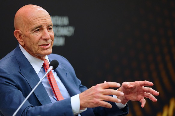 U.S. Ambassador to Turkey and Special Envoy to Syria Tom Barrack speaks in a panel during the Antalya Diplomacy Forum, in Antalya, southern Turkey, Friday, April 17, 2026. (AP Photo/Riza Ozel)
Tom Bar ...