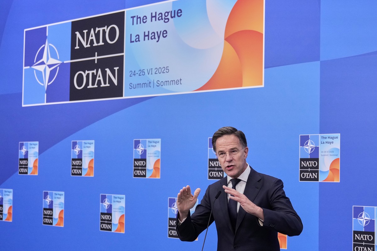 NATO Secretary General Mark Rutte speaks with the media as he arrives for the NATO summit in The Hague, Netherlands, Wednesday, June 25, 2025. (AP Photo/Matthias Schrader)
Netherlands NATO Summit