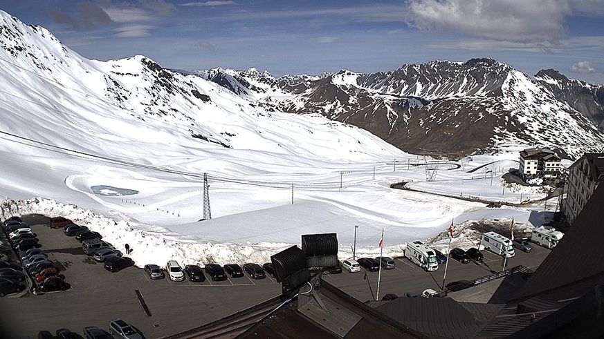 Der Blick auf die Webcam auf der Passhöhe des Stelvio heute Morgen.