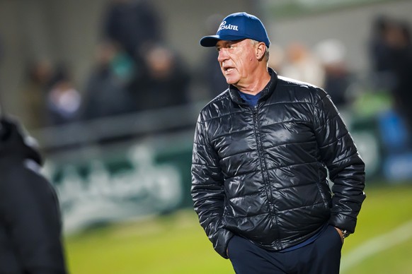 L&#039;entraineur yverdonnois Marco Schaellibaum reagit lors de la rencontre de football de Challenge League entre Yverdon Sport FC, YS, et le Stade Lausanne-Ouchy (SLO), ce vendredi 3 fevrier 2023 au ...