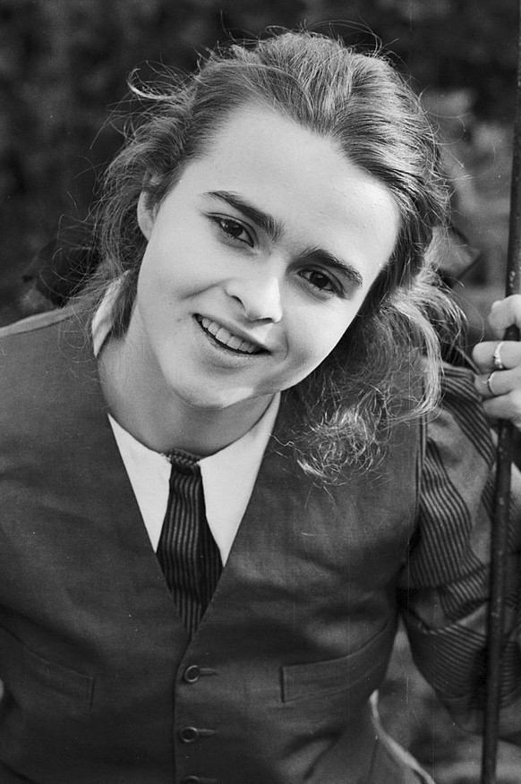 25th January 1984: English actress Helena Bonham Carter wearing a waistcoat over a striped blouse with a wide collar. (Photo by Terry Disney/Express/Getty Images)