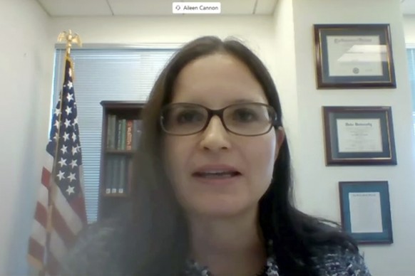 In this frame from a U.S. Senate video, Aileen M. Cannon speaks from a distance during a hearing on the nomination of the Senate Judiciary Committee to become the U.S. District Judge for the Southern District...