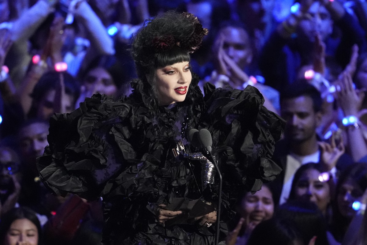 Lady Gaga accepts the award for artist of the year during the MTV Video Music Awards on Sunday, Sept. 7, 2025, at UBS Arena in Elmont, N.Y. (Photo by Charles Sykes/Invision/AP)
Lady Gaga
