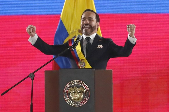 epa13156153 The president of Colombia Abelardo de la Espriella delivers a speech in Cali, Colombia, 07 August 2026. EPA/ERNESTO GUZMAN JR
