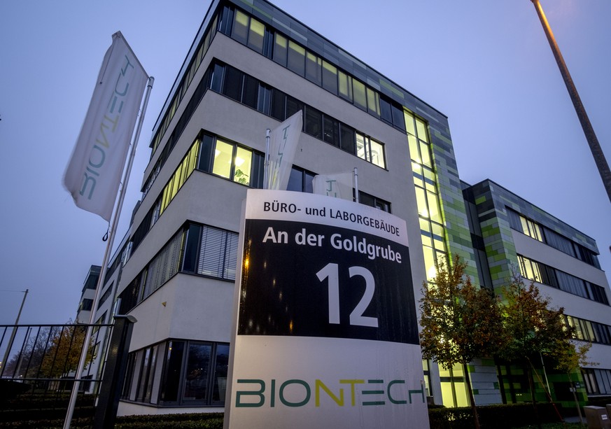 Exterior view of the headquarters of the German biotechnology company &quot;BioNTech&quot; pictured in Mainz, Germany, Tuesday, Nov.10, 2020. (AP Photo/Michael Probst)