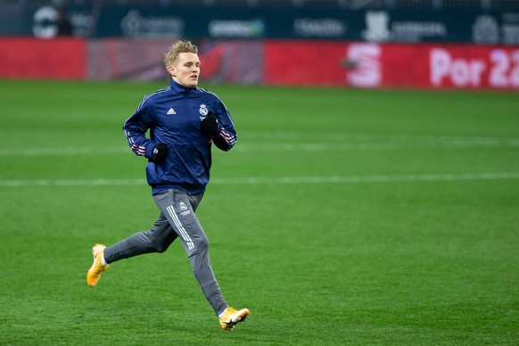 January 14, 2021, Malaga, MALAGA, SPAIN: Martin Odegaard of Real Madrid during the Spanish SuperCup Second Semifinal between Athletic Club Bilbao and Real Madrid Club de Futbol at La Rosaleda Stadium  ...