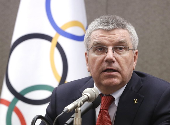 FILE - In this Wednesday, Aug. 19, 2015 file photo, International Olympic Committee (IOC) President Thomas Bach speaks during a press conference in Seoul, South Korea. IOC President Thomas Bach says i ...