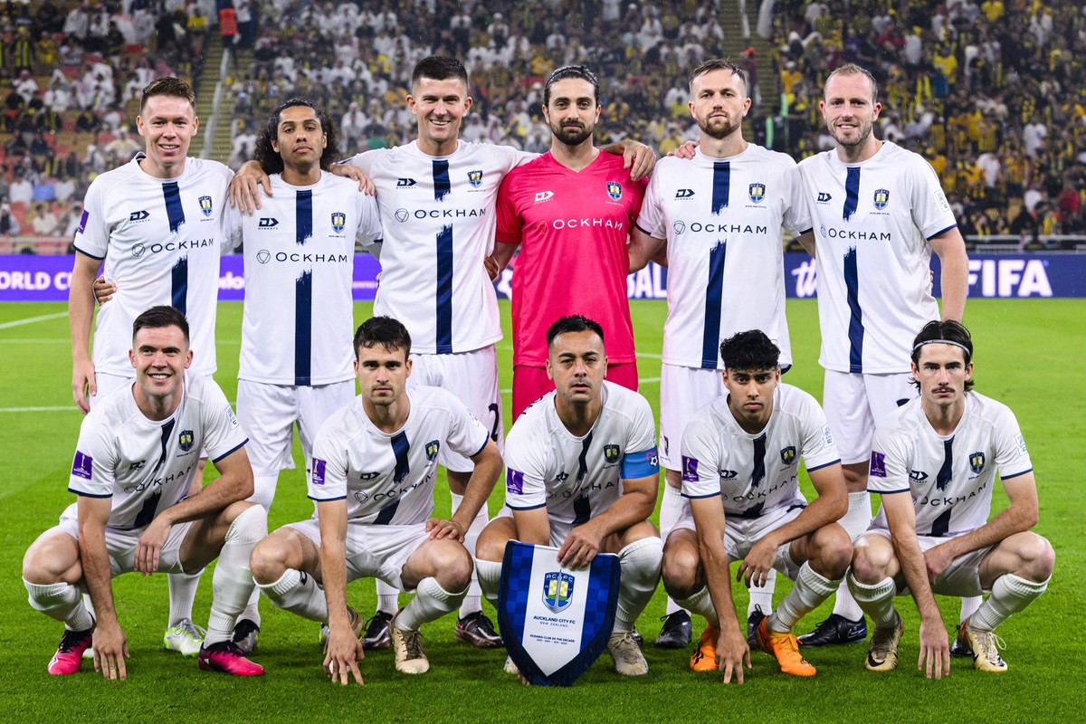 Jeddah, Saudi Arabia - December 12: L-R Auckland City FC squad poses for team photo with Jordan Vale, Dylan Manickum, Mario Ilich, Conor Tracey, Christian Gray, Michael Den Heijer, Regont Murati, Gera ...
