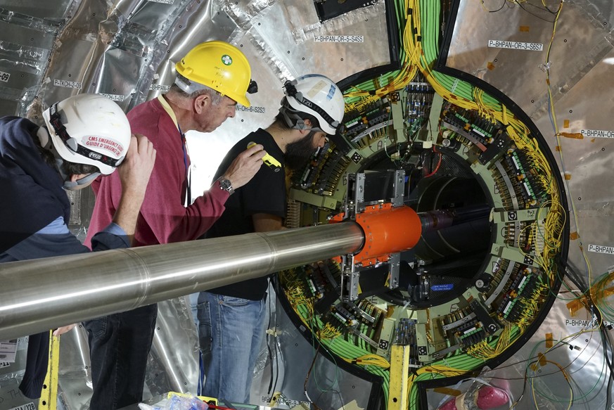 epa05825294 A handout photo made available by CERN on 02 March 2017, showing works in progress to upgrade the Compact Muon Solenoid or CMS that is part of CERN’s Large Hadron Collider. CERN officials  ...