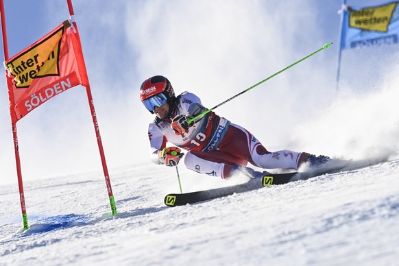 epa09542704 Roland Leitinger of Austria in action during the first run of the Men's Giant Slalom race of the FIS Alpine Ski World Cup season opener on the Rettenbach glacier, in Soelden, Austria, 24 O ...