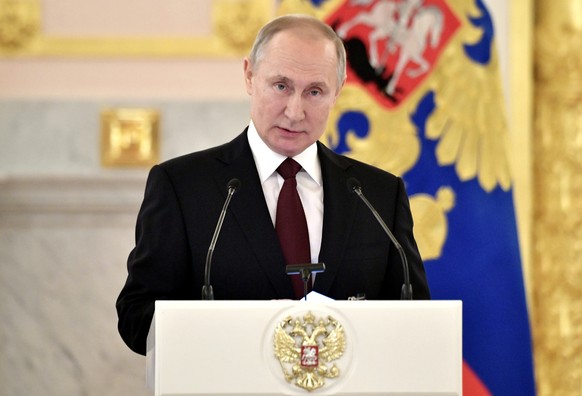 epa08194680 Russian President Vladimir Putin speaks during a ceremony to receive credentials from newly appointed foreign ambassadors to Russia in the Kremlin in Moscow, Russia, 05 February 2020. EPA/ ...