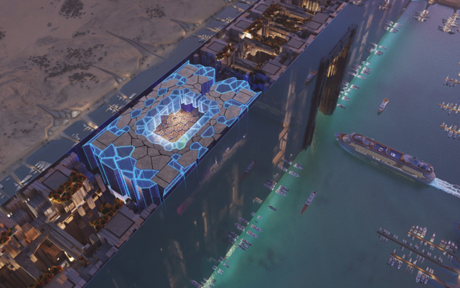 Fussball-WM 2034 in Saudi-Arabien: Offizielle Visualisierungen für das Neom Stadion.