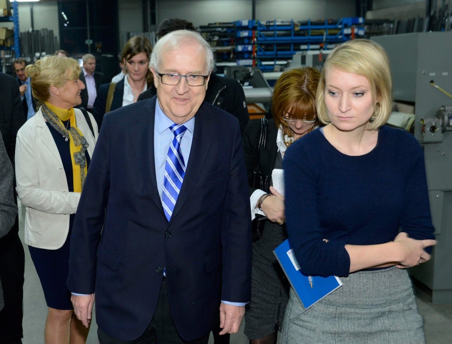 A photo dated 10 January 2013 shows FDP parliamentary group chairman Rainer Bruederle, and Stern magazine reporter Laura Himmelreich as they visit the company Thermodyne in Osnabrueck, Germany. Bruede ...