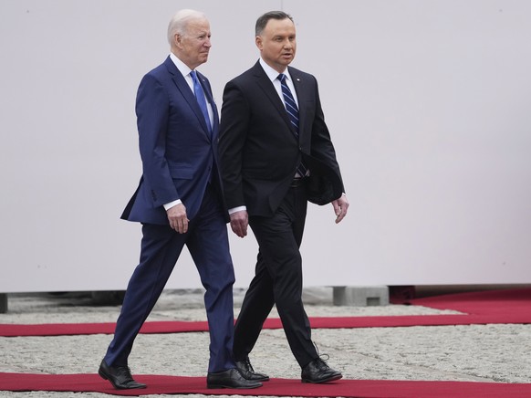 US-Präsidentt Joe Biden und der polnische Präsident Andrzej Duda am 26. März in Warschau. 
