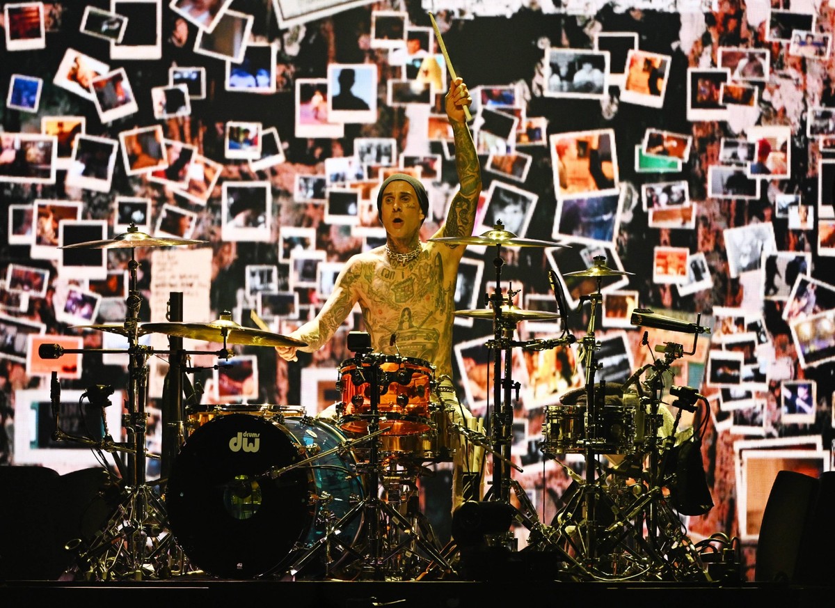 Blink-182 performs at The FLA Live Arena in Sunrise, Florida. Featuring: Travis Barker Where: Sunrise, Florida, United States When: 11 Jul 2023 Credit: Robert Bell/INSTARimages PUBLICATIONxNOTxINxUKxF ...
