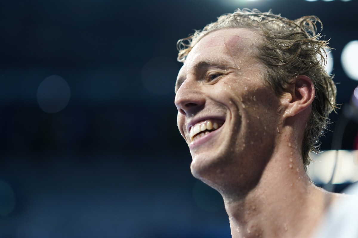 Jeremy Desplanches, of Switzerland, smiles after the men's 200-meter individual medley final at the 2020 Summer Olympics, Friday, July 30, 2021, in Tokyo, Japan. (AP Photo/David Goldman)