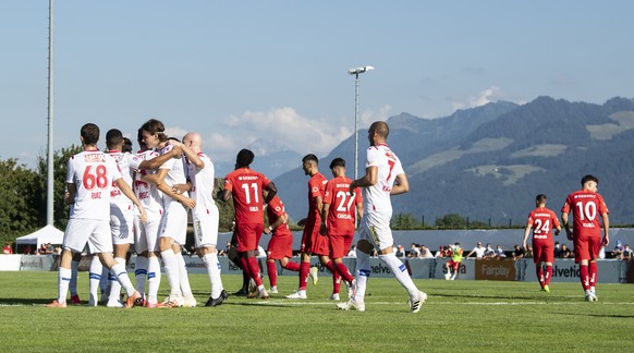 Sions Roberts Uldrikis jubelt nach seinem 1:0 Tor im Schweizer Fussball Cup 1/4-Final zwischen dem FC Rapperswil-Jona und dem FC Sion im Stadion Gruenfeld, am Donnerstag, 6. August 2020 in Rapperswil- ...