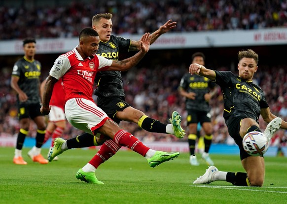 Arsenal v Aston Villa - Premier League - Emirates Stadium Arsenal s Gabriel Jesus has an attempt on goal during the Premier League match at the Emirates Stadium, London. Picture date: Wednesday August ...