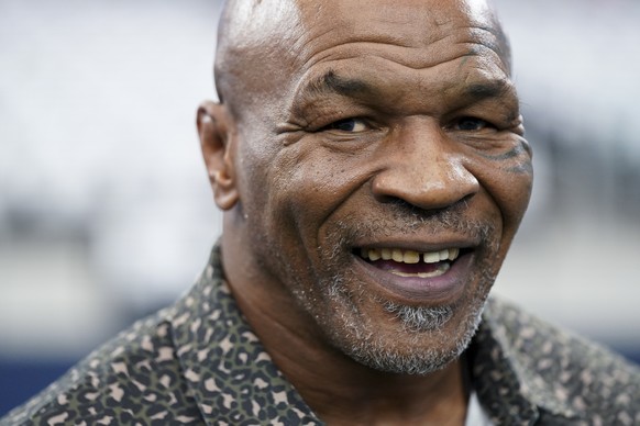 Boxer Mike Tyson looks on prior to an NFL football game between the Dallas Cowboys and the New Orleans Saints, Sunday, Sept. 15, 2024, in Arlington, Texas. (AP Photo/Jeffrey McWhorter)
Mike Tyson