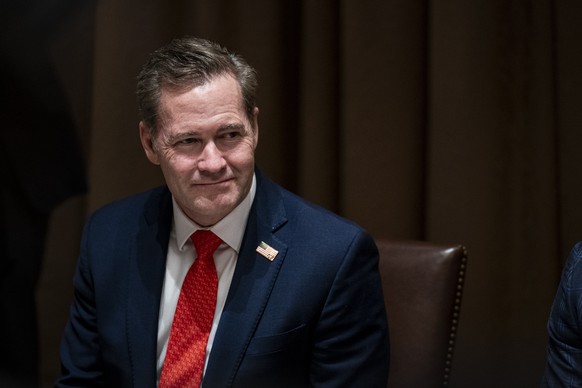 epa12052216 Mike Waltz, US national security adviser, during a lunch with US President Donald Trump and Norway&#039;s prime minister Jonas Gahr Store (not pictured), in the cabinet room of the White H ...
