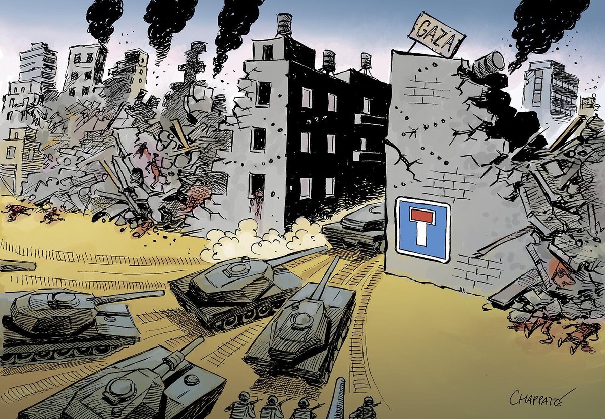 chars israéliens qui entrent dans Gaza dessin Chappatte 1 novembre 2023