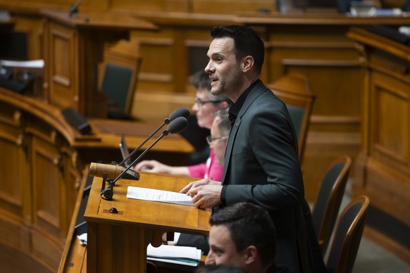 Patrick Haessig, GLP-ZH, spricht waehrend der Debatte um das Stimm- und Wahlrecht fuer 16-Jaehrige waehrend der Fruehlingssession der Eidgenoessischen Raete, am Mittwoch, 28. Februar 2024, im National ...