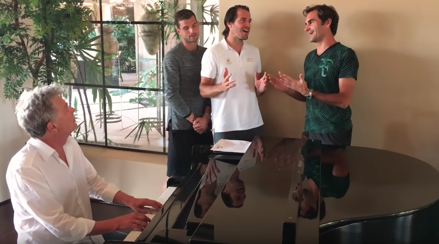 Dimitrov, Haas und Federer haben den Plausch.