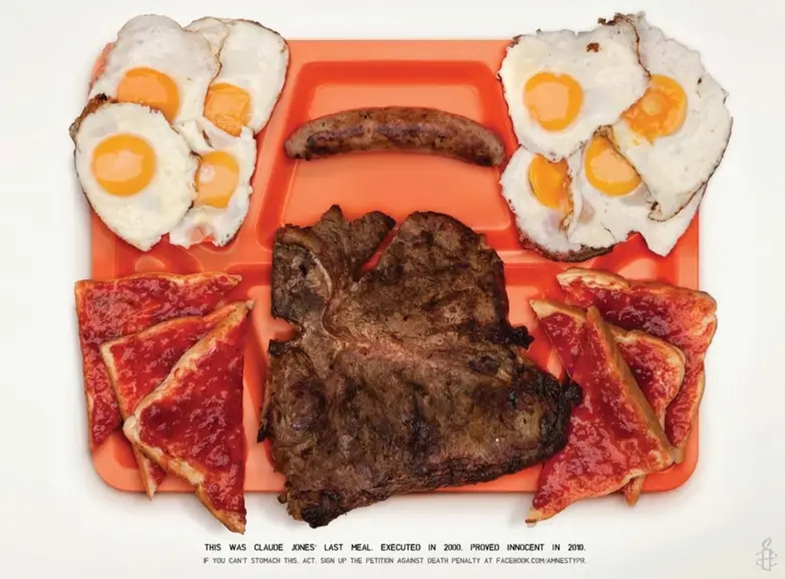 «Die letzte Mahlzeit von Claude Jones, hingerichtet 2000, für unschuldig befunden 2010.»