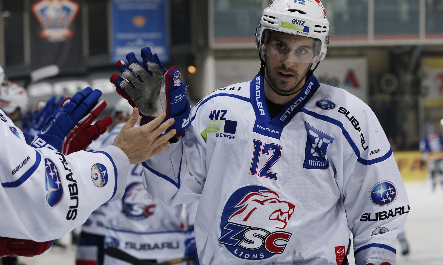 03.03.2015; Biel: Eishockey NLA Playoff - EHC Biel - ZSC Lions: Luca Cunti (ZSC) jubelt nach dem 1:3(Christian Pfander/freshfocus)