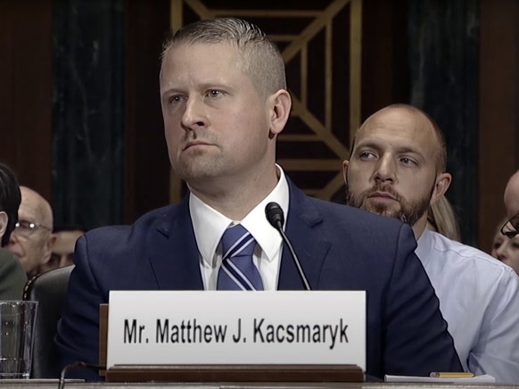 In this image from video from the Senate Judiciary Committee, Matthew Kacsmaryk listens during his confirmation hearing before the Senate Judiciary Committee on Capitol Hill in Washington, on Dec. 13, ...
