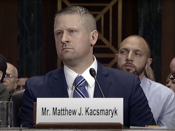 In this frame from a Senate Judiciary Committee video, Matthew Kacsmaryk listens during his confirmation hearing before the Senate Judiciary Committee on Washington's Capitol Hill on Dec. 1.  13, ...