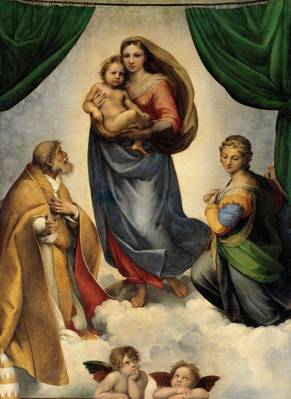 Die «sixtinische Madonna» (1512) des italienischen Renaissancemeisters Raffael: Links sehen wir Sixtus II., den Bischof von Rom, nach dem das Bild auch benannt wurde.