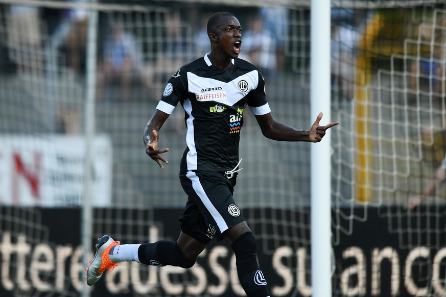 Lugano&#039;s player Assan Ceesay celebrates the 1-0 goal during the Super League soccer match FC Lugano against Grasshopper Club Zuerich, at the Cornaredo stadium in Lugano, Saturday, August 11, 2018 ...