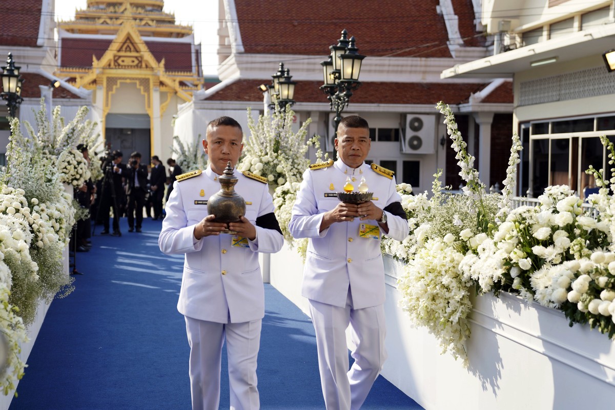 In this photo issued by King Power, royal palace officials participate in Buddhist funeral rituals of Vichai Srivaddhanaprabha in Bangkok, Thailand, Saturday, Nov. 3, 2018. An elaborate funeral began  ...