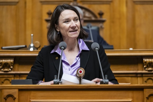 Sophie Michaud Gigon, GP-VD, spricht zum Zollgesetz, an der Fruehjahrssession der Eidgenoessischen Raete, am Mittwoch, 6. Maerz 2024 im Nationalrat in Bern. (KEYSTONE/Alessandro della Valle)