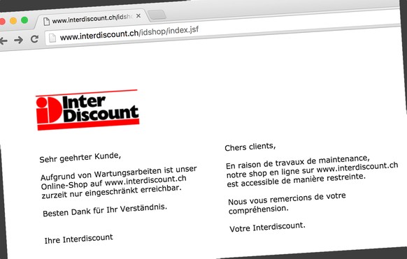 «Wartungsarbeiten»: Auf der Website der Coop-Tochter gibt es keinen Hinweis auf einen DDoS-Angriff.