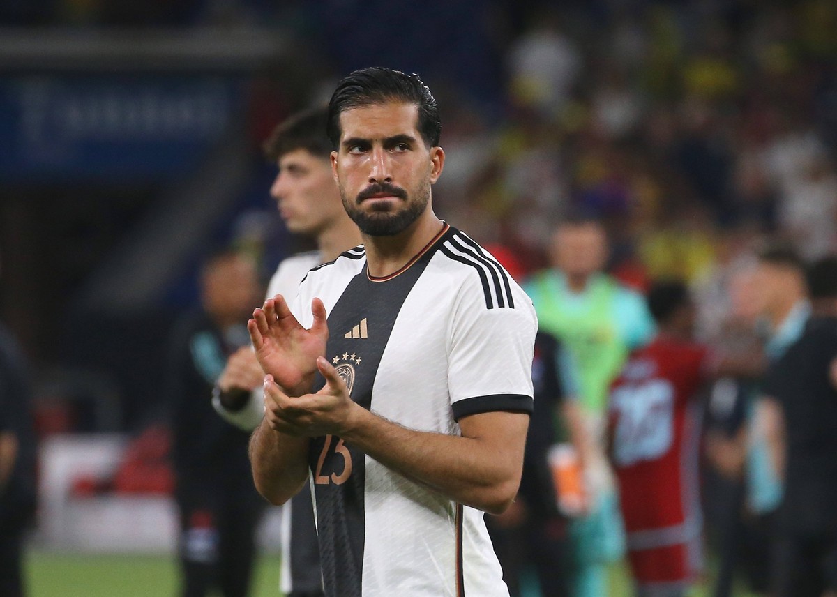 20.06.2023 Gelsenkirchen Fußball Länderspiel Deutschland vs. Kolumbien, Emre Can GER enttäuscht Gemäß den Vorgaben der DFL Deutsche Fußball Liga ist es untersagt, in dem Stadion und/oder vom Spiel ang ...